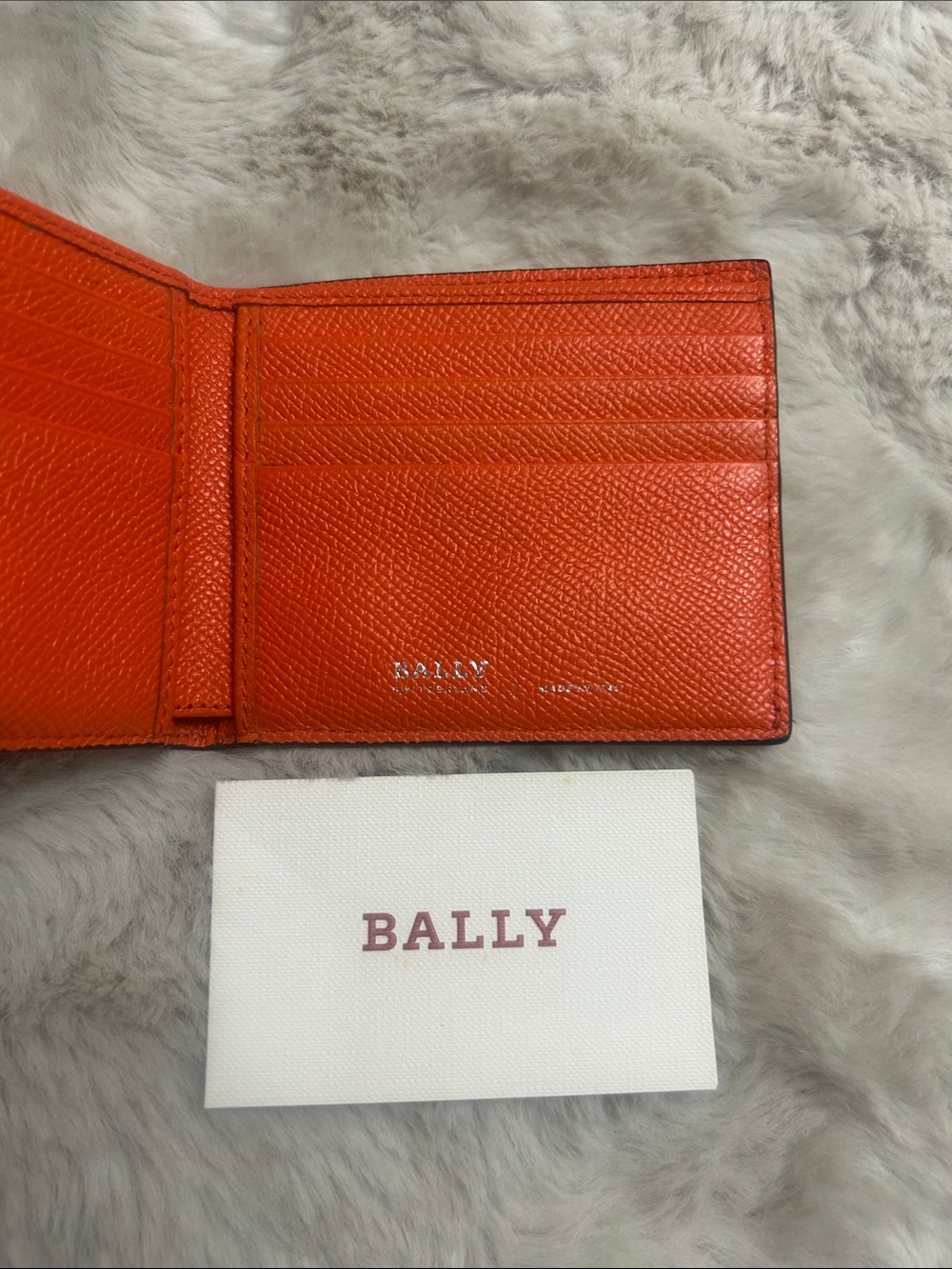 Bally brown and orange pebbled leather bifold wallet NWOT Retails $350-$480 - Picture 8 of 15